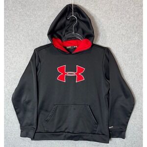 Under Armour Hoodie Pullover Fleece Lined Activewear‎ Black Red YLG/JG
